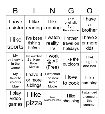 Things in Common Bingo Card