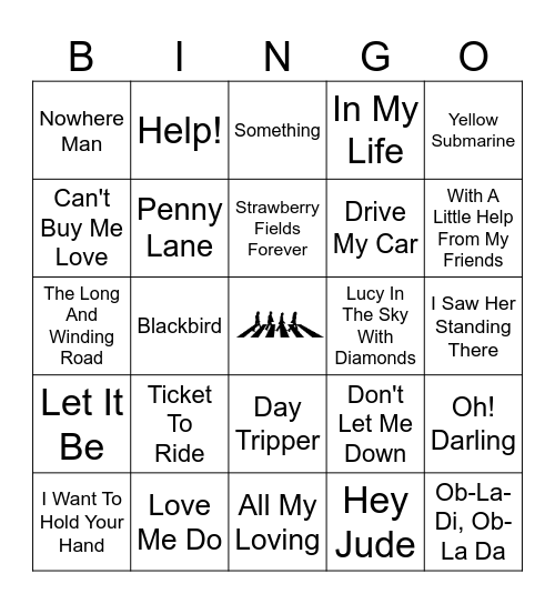 Beatles Music Bingo Card