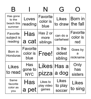 Getting to Know Each Other Bingo Card
