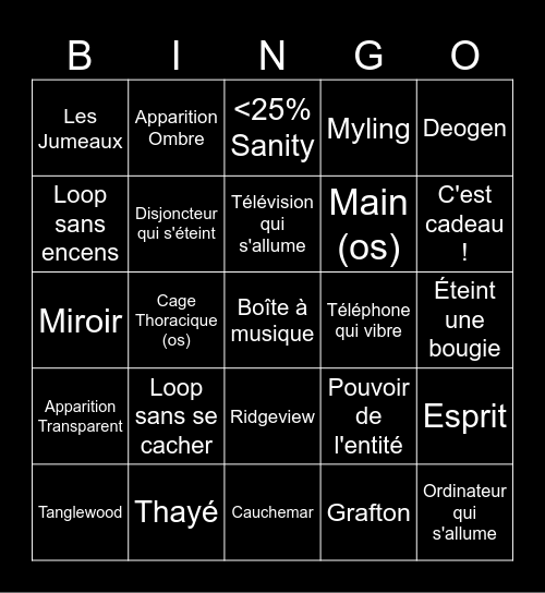 Bingo Phasmo Card 1 Bingo Card