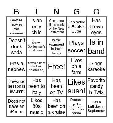 Andersen's Getting to Know You Bingo Card