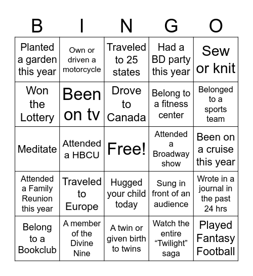 DO or DID YOU…… Bingo Card