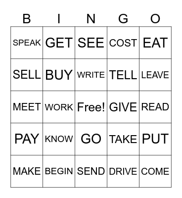 VERBS BINGO Card