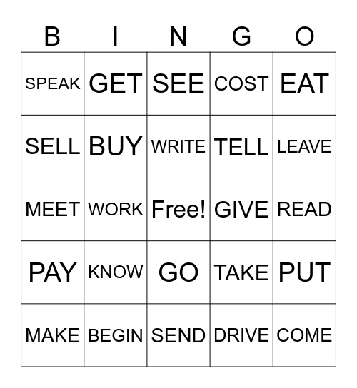 VERBS BINGO Card