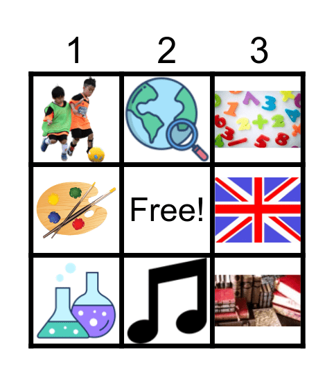 School subjects Bingo Card