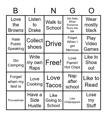 I Do That Too! Bingo Card