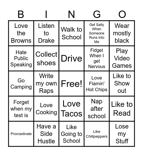 I Do That Too! Bingo Card