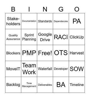 Project Analyst Bingo Card