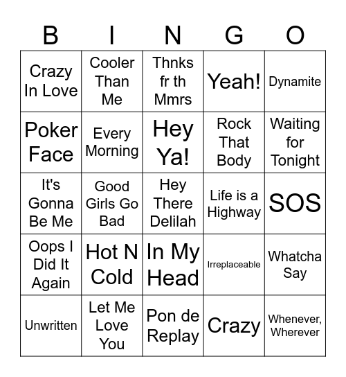 Early 2000s Bingo Card