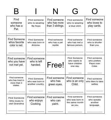 Find Someone Who Bingo Card