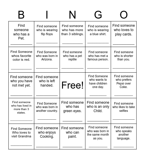 Find Someone Who Bingo Card