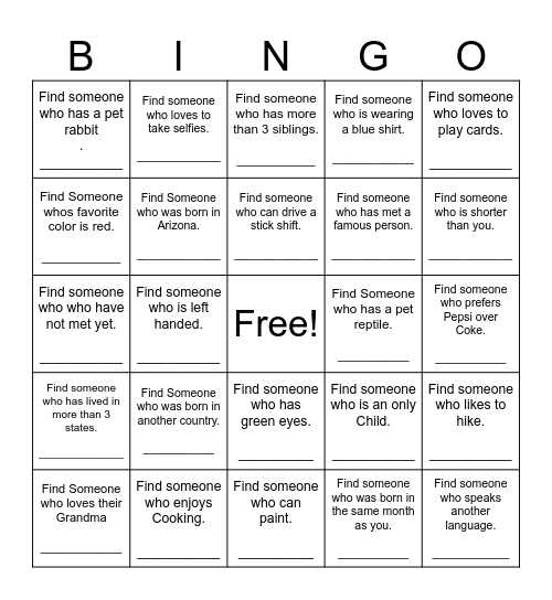 Find Someone Who Bingo Card