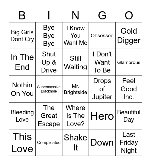 Early 2000s 2 Bingo Card