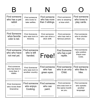 Find Someone Who Bingo Card