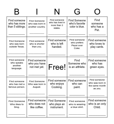 Find Someone Who Bingo Card