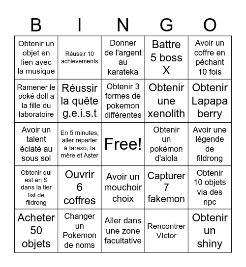 Xenoverse bingo Card