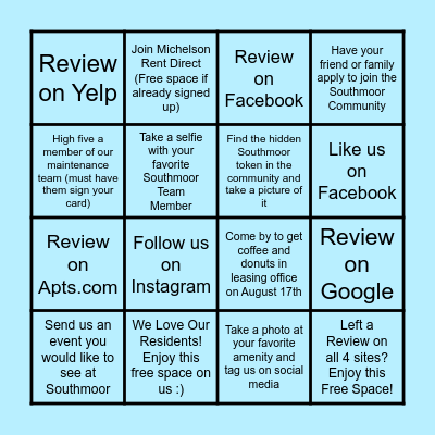 Southmoor Bingo Card