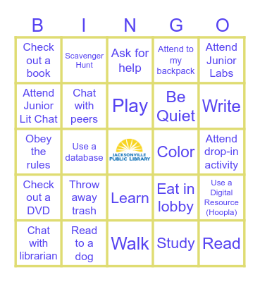 Things to do at the Library Bingo Card