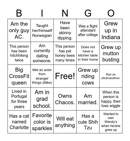 ProStaff Bingo Card