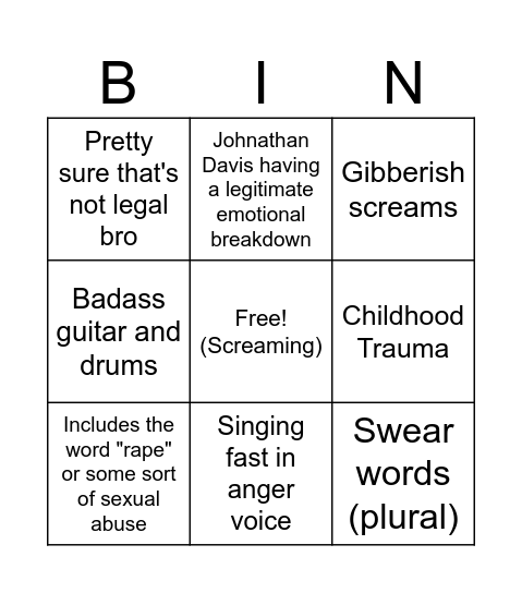 Korn Bingo Card