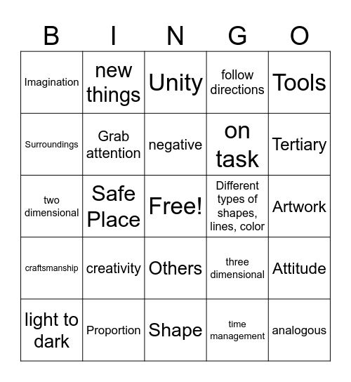 Art Class Bingo Card