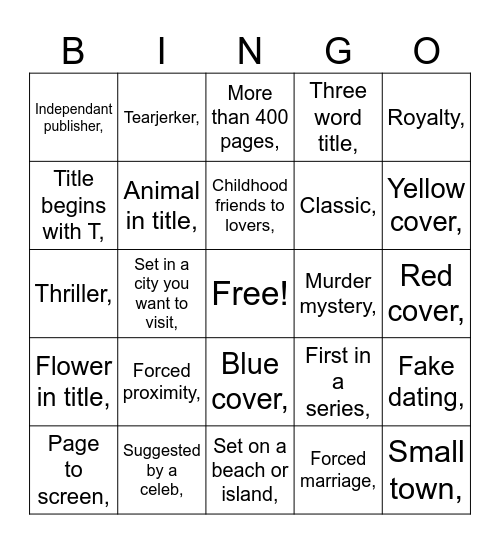 TBR reading Bingo Card