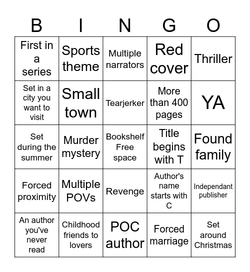 TBR reading Bingo Card