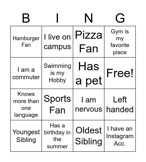 Get to Know Me Bingo Card