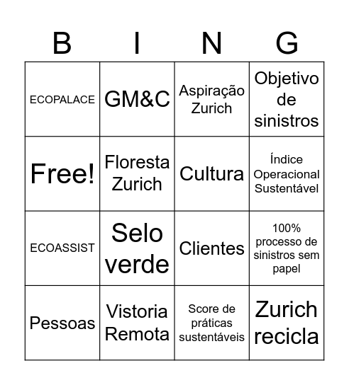 Bingo sustentável de claims Bingo Card