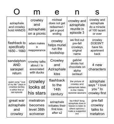 Omens season 3 bingo predictions Bingo Card