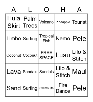 Tropical Vacation Bingo Card