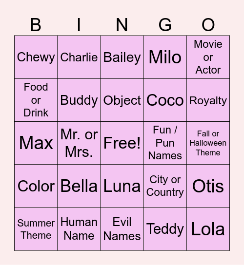 August Bingo Card