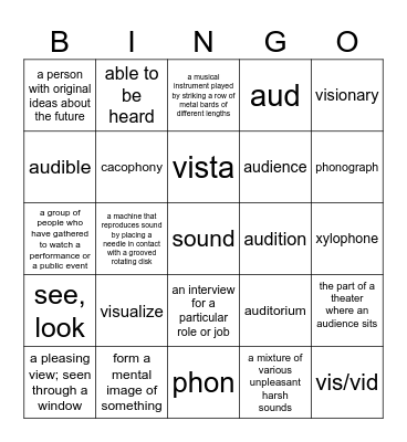 Vocab Unit 2 Bingo Card