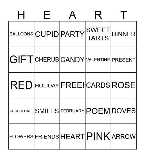 Valentine's Bingo!!!! Bingo Card