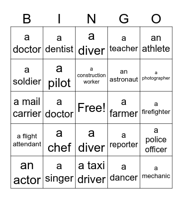 English Bingo Card