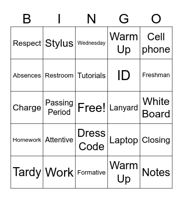 Classroom Expectation Bingo Card