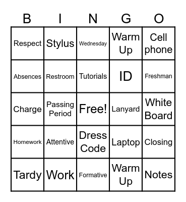 Classroom Expectation Bingo Card