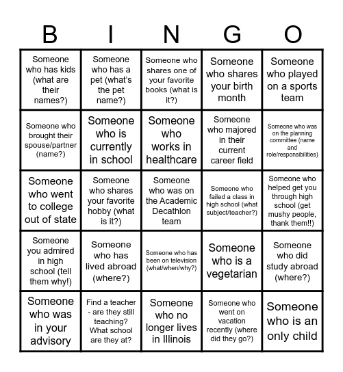 Classmate Bingo Card