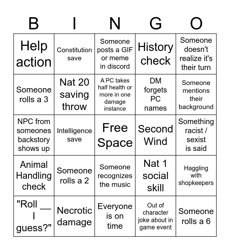 DND BINGO Card