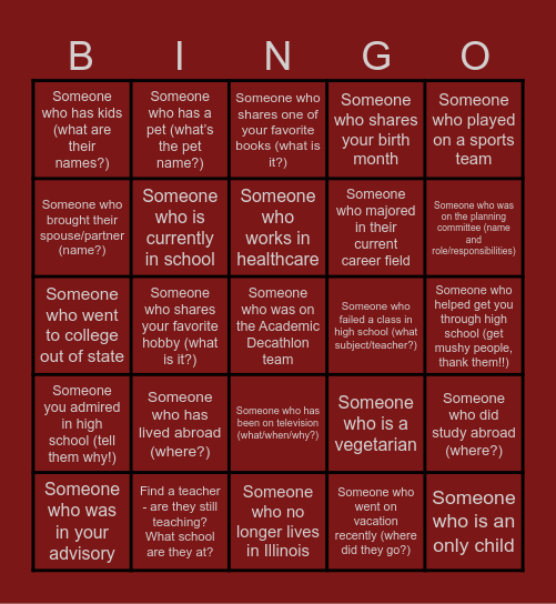 Classmate Bingo Card