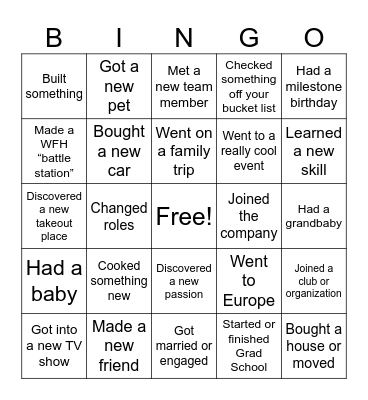 Back To Work Bingo Card
