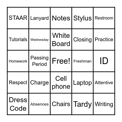 Classroom Expectations Bingo Card