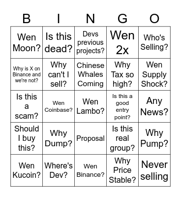 Crypto Newbie Bingo Card