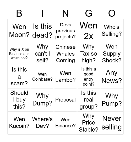 Crypto Newbie Bingo Card