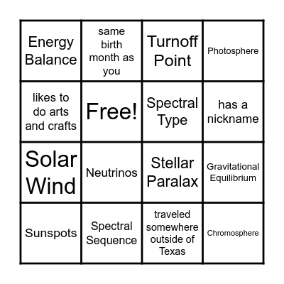 Reception Bingo Card