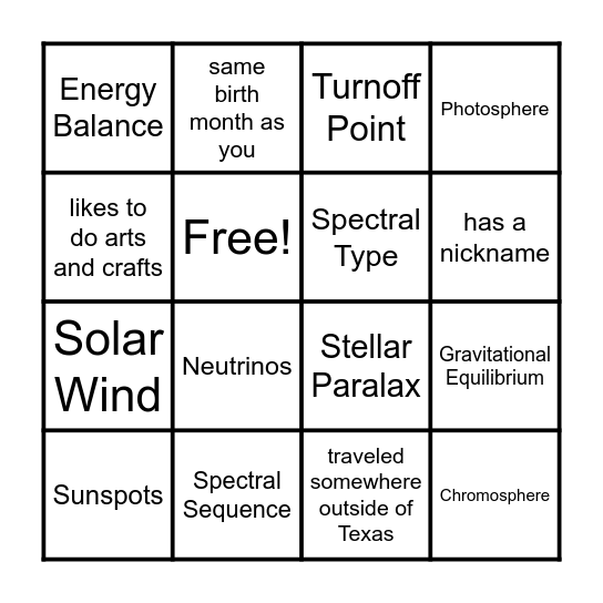 Reception Bingo Card