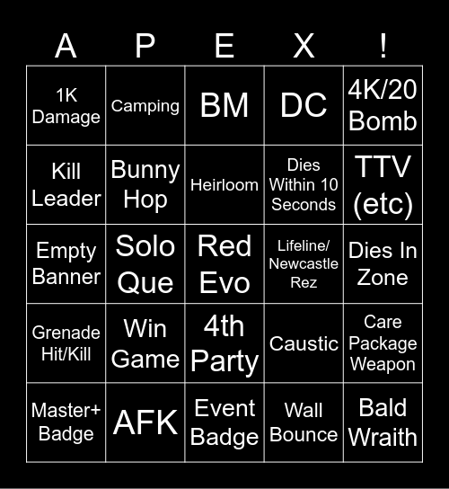 Apex Legends Bingo Card