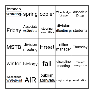 MSTB Woodbridge Bingo Card