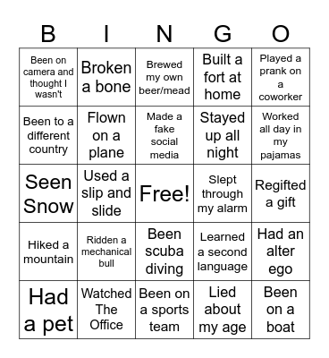 Never Have I Ever Bingo Card