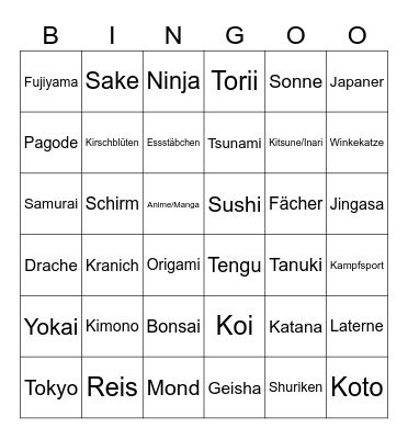 Japan Bingo Card